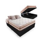 Cama Box Baú Queen Tecido Sintético Preto Com Colchão Pillow Angel - Bello Box - Molas Ensacadas 62x158x198