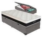 Cama Box Baú Solteirão Cinza e Colchão Dallas Molas V-Tech