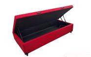 Cama Box Baú Solteirão King Suede Vermelho Com Pistão A Gás, Imperium do Sono