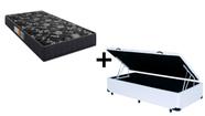 Cama Box Baú Solteiro 88 Tecido Sintético Branco com Colchão Florenza Espuma D28 Preto