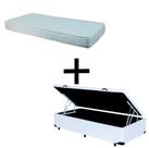 Cama Box Baú Solteiro 88 - Tecido Sintético Branco com Colchão Munique Bello Box - 100% Espuma - D33 Branco 55x88x188
