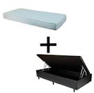 Cama Box Baú Solteiro 88 - Tecido Sintético Preto com Colchão Munique Bello Box - 100% Espuma - D33 Branco 55x88x188