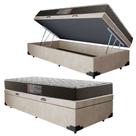 Cama Box Baú Solteiro Colchão Mola Bonnel Acolchões + Box Suede 69x88x188