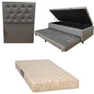 Cama Box Baú Solteiro com Auxiliar Bicama Colchão de Espuma Toulon D33 Kit Completo com Cabeceira Botonê Diversas Cores