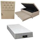 Cama Box Baú Solteiro com Auxiliar Bicama Colchão Riviera Molas Ensacadas 25cm Kit Completo com Cabeceira Botonê Diversas Cores