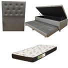 Cama Box Baú Solteiro com Auxiliar Bicama Colchão Solteiro Espuma D20 12cm Kit Completo com Cabeceira Botonê Diversas Cores