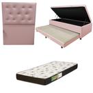 Cama Box Baú Solteiro com Auxiliar Bicama Colchão Solteiro Espuma D20 12cm Kit Completo com Cabeceira Botonê Diversas Cores