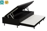 Cama Box Baú Solteiro com Auxiliar Espuma Sintético Preto 56x88x188