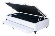 Cama Box Baú Solteiro Com Auxiliar Sintético Branco (Espuma só na Auxiliar)