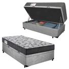 Cama Box Baú Solteiro com Espuma Macia Acoplado Cinza