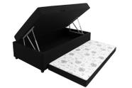 Cama Box Baú Solteiro Conjugada Cama Auxiliar Bicama 3 em 1 Suede Preto Preto