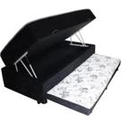 Cama Box Baú Solteiro Conjugada de Mola com Cama Auxiliar Bicama 3 em 1 Suede Preto