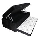 Cama Box Baú Solteiro Conjugado com Cama Auxiliar Bicama 3 em 1 - Suede Preto