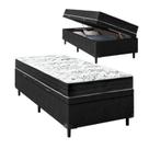 Cama Box Baú Solteiro Sintético Preto com Colchão de Espuma Semi Ortopédica Extra Firme Resistente Preto 88x188x52cm Suporta 80kg
