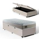 Cama Box Baú Solterio + Colchão Strong D45 One Face Bege 88x188x66cm - Suporta até 150Kg Por Pessoa