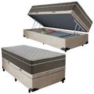 Cama Box Baú Suede Solteiro + Colchão SerenePrime Molas Ensacadas 88x188x69 Bege