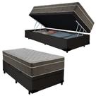 Cama Box Baú Suede Solteiro + Colchão SerenePrime Molas Ensacadas 88x188x69 Preto