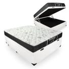 Cama Box Baú Viúva 128 Tecido Sintético Branco com Colchão de Molas - Probel Sleep Black Cama Box Baú Viúva 128 Tecido Sintético Branco com Colchão de Molas - Probel Sleep Black