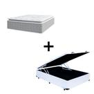 Cama Box Baú Viúva 128 Tecido Sintético Branco Com Colchão Nazar Molas Ensacadas com Pillow Top - Bello Box - Conforto (Espuma da Nasa) Viscoeslástico D33 Cinza