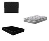 Cama Box + Cabeceira Suede Preto mais Colchão Macio Casal - Probel