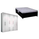 Cama Box Casal + Colchão Foggia Sogni + Guarda Roupa Master 8.6 Branco