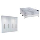 Cama Box Casal + Colchão Freedom Ortobom + Guarda Roupa Master Vip 8.4 Branco