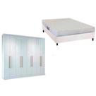 Cama Box Casal + Colchão Frontier Herval + Guarda Roupa Master Vip 8.4 Branco