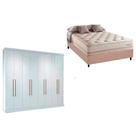 Cama Box Casal + Colchão Scotland Herval + Guarda Roupa Master Vip 8.4 Branco