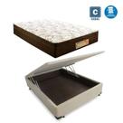 Cama Box casal com baú bege + Colchão Molas ensacada 1,38 x 1,88 x 24 cm