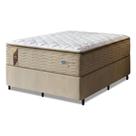 Cama Box Casal King Colchão Molas Guarda Costas Max Com Pillow 193x203x78cm Suede Bege/Branco