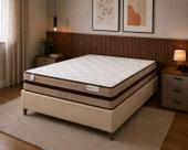 Cama Box Casal Linho Bege + Colchão Molas Ensacadas Ilhéus 138x188x65
