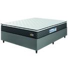Cama Box Casal Queen Colchão Espuma D33 Pillow Top Millenium 158x198x57cm Suede Cinza/Branco Hellen