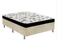 Cama Box Casal Suede Bege + Colchão Casal Suede Preto Espuma 138x188x55