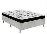 Cama Box Casal Suede Cinza + Colchão Casal Suede Preto Orto Molas Ensacada 138x188x55