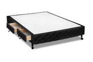 Cama Box Castor Casal Poli Preto com 2 Gavetas 138x188x27cm