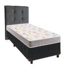 Cama + Box Cinza e Colchão D20 Solteiro - D20 Inducol + Cabeceira
