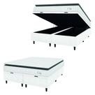 Cama Box Colchão Baú Casal Queen Molas Ensacadas City Pillow Top 158x198x64cm Linho Branco / Preto Hellen - Suporta até 110kg por Pessoa