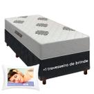 Cama Box + Colchão Solteiro D28 Confort Premium + Travesseiro Ortobom