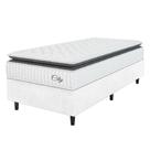 Cama Box Colchão Solteiro Molas Ensacadas City Pillow Top 88x188x61cm Linho Branco / Preto Hellen Branco/pre
