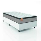Cama Box Colchão Solteiro Molas Ensacadas Real 88x188x65cm Linho Branco / Preto Inducol - Suporta até 130kg por Pessoa