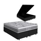 Cama Box Com Baú Queen Preta + Colchão de Molas Ensacadas - Castor - Gold Star Gran Plush 158cm
