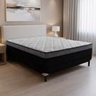 Cama Box Conjugada Casal com Pés de Madeira Maciça Pasquale Preto/Rústico/Branco