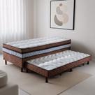 Cama Box Conjugada com Cama Auxiliar Solteiro Pés em Madeira Maciça Maximus Marrom/Rústico Cerejeira/Bege