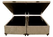 Cama Box Em Baú Queen Size Bipartido Blindado, Suede Bege RC Cama Box Em Baú Queen Size Bipartido Blindado, Suede Bege RC