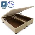 Cama Box KING SIZE com Bau Pistão a gás preto sintético bege suede Bipartido - 193x203