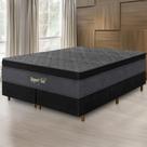 Cama Box Preta + Colchão Super Queen Size Suport Gel Molas Ensacadas Euro Pillow 178x198x75cm - Macio