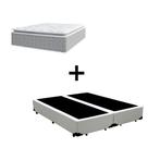Cama Box Queen 158 Tecido Sintético Branco Com Colchão Nazar Molas Ensacadas com Pillow Top - Bello Box - Conforto (Espuma da Nasa) Viscoeslástico D33 Cinza