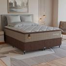 Cama Box Queen Colchão Comfort Class Pillow Top 158x198cm Bege suede Marrom Cama Box Queen Colchão Comfort Class Pillow Top 158x198cm Bege suede Marrom
