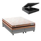 Cama Box Queen com Baú Cinza e Colchão Smart Milano Plumatex