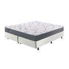 Cama Box Queen Linho Branco + Colchão Adapto Ecoflex Mola Ensacada 158x198